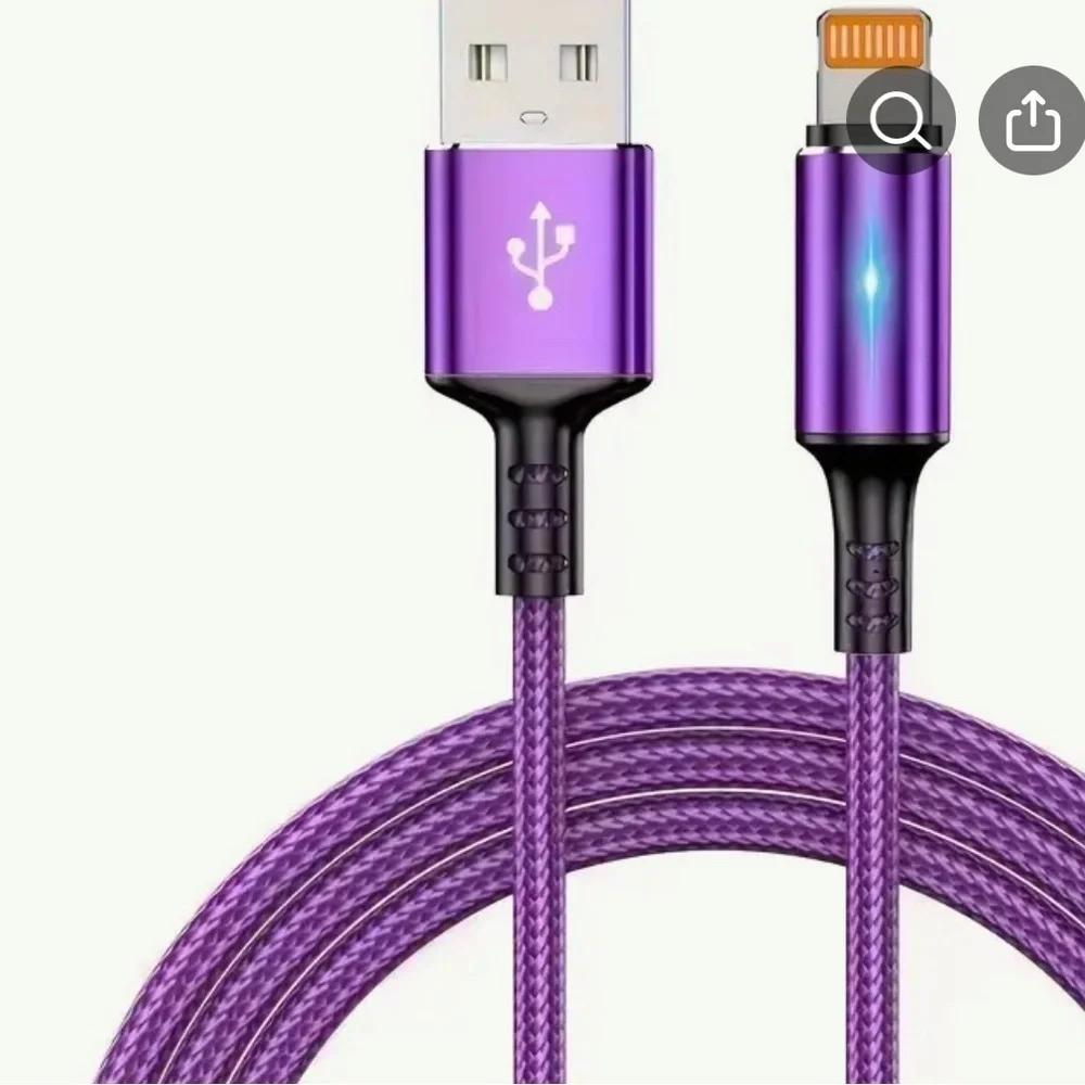 Purple LED Fast Charging USB to Lightning Charging Cable for iPhone/iPad 10ft